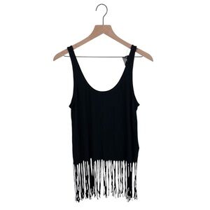 NEW Express Black Fringe Hem Tank Top Size Small Festival Western Boho Cowgirl